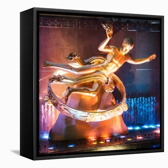 The Prometheus Statue with Snow by Night at Rockefeller Center in New York-Philippe Hugonnard-Framed Premier Image Canvas