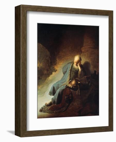 The Prophet Jeremiah Mourning over the Destruction of Jerusalem, 1630-Rembrandt van Rijn-Framed Premium Giclee Print