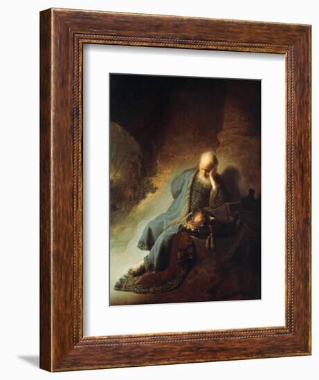 The Prophet Jeremiah Mourning over the Destruction of Jerusalem, 1630-Rembrandt van Rijn-Framed Premium Giclee Print