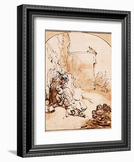 The Prophet Jonah Before the Walls of Nineveh-Rembrandt van Rijn-Framed Giclee Print