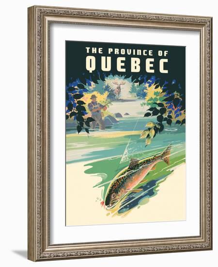 The Province of Québec - Trout Fishing, Vintage Travel Poster, 1930-Pacifica Island Art-Framed Art Print