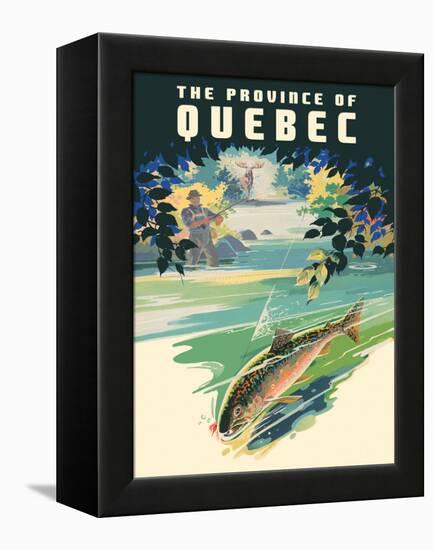 The Province of Québec - Trout Fishing, Vintage Travel Poster, 1930-Pacifica Island Art-Framed Stretched Canvas