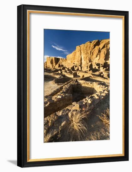 The Pueblo Bonito Ruins Lie At The Base Of The Chaco Canyon Walls In Chaco Culture NHP, New Mexico-Mike Cavaroc-Framed Photographic Print