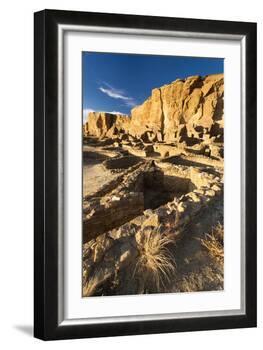 The Pueblo Bonito Ruins Lie At The Base Of The Chaco Canyon Walls In Chaco Culture NHP, New Mexico-Mike Cavaroc-Framed Photographic Print