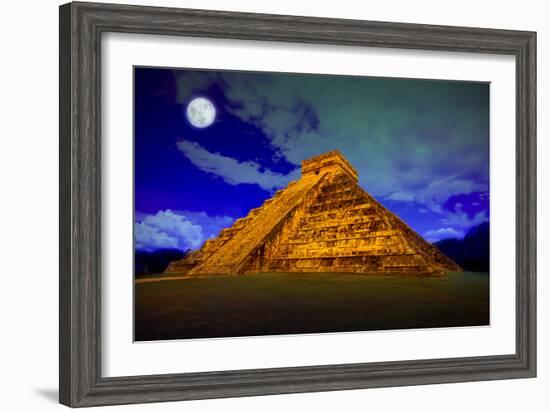 The Pyramid of Kukulcan at Chichen Itza at Full Moon-Patryk Kosmider-Framed Photographic Print