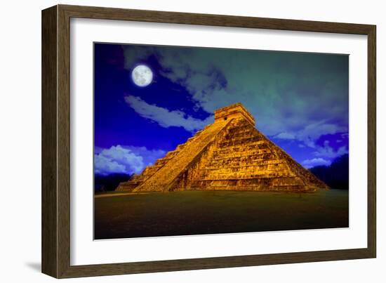 The Pyramid of Kukulcan at Chichen Itza at Full Moon-Patryk Kosmider-Framed Photographic Print