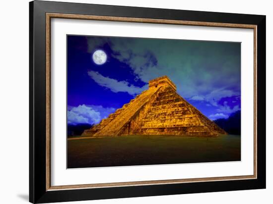 The Pyramid of Kukulcan at Chichen Itza at Full Moon-Patryk Kosmider-Framed Photographic Print