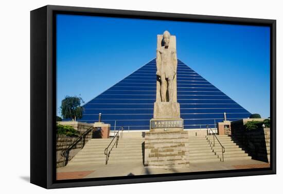 The Pyramid Sports Arena in Memphis, TN with statue of Ramses at entrance-null-Framed Premier Image Canvas