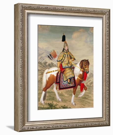 The Qianlong Emperor in Ceremonial Armour on Horseback-Giuseppe Castiglione-Framed Giclee Print