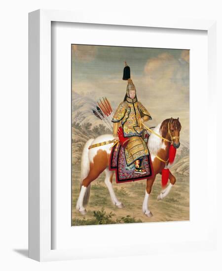 The Qianlong Emperor in Ceremonial Armour on Horseback-Giuseppe Castiglione-Framed Giclee Print