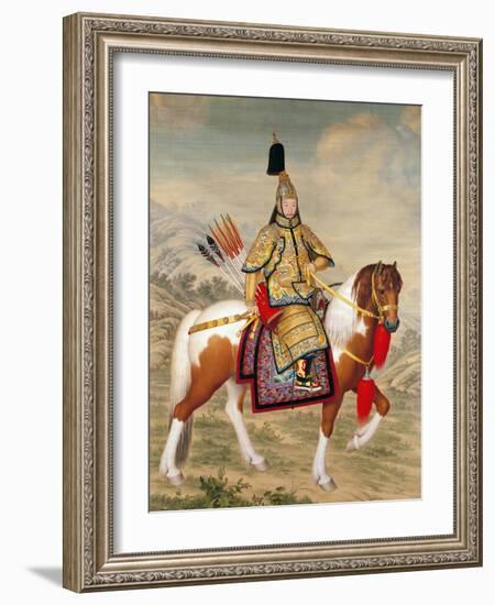 The Qianlong Emperor in Ceremonial Armour on Horseback-Giuseppe Castiglione-Framed Giclee Print