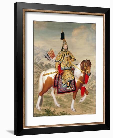 The Qianlong Emperor in Ceremonial Armour on Horseback-Giuseppe Castiglione-Framed Giclee Print