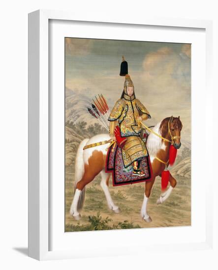 The Qianlong Emperor in Ceremonial Armour on Horseback-Giuseppe Castiglione-Framed Giclee Print