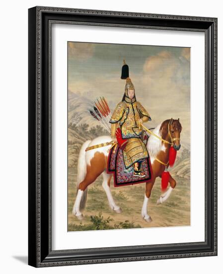 The Qianlong Emperor in Ceremonial Armour on Horseback-Giuseppe Castiglione-Framed Giclee Print