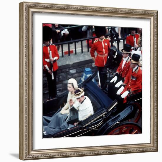 The Queen and Prince of Wales Drive Through Caernarvon After Investiture July 1969-null-Framed Photographic Print