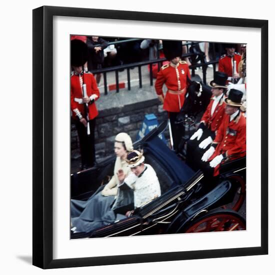 The Queen and Prince of Wales Drive Through Caernarvon After Investiture July 1969-null-Framed Photographic Print