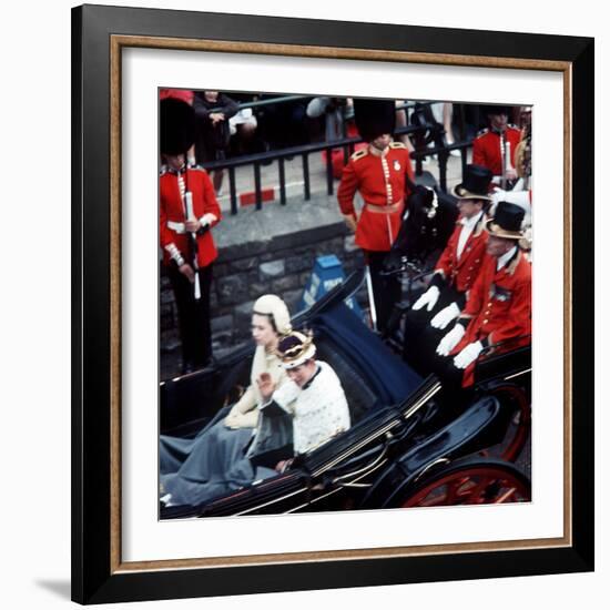 The Queen and Prince of Wales Drive Through Caernarvon After Investiture July 1969-null-Framed Photographic Print