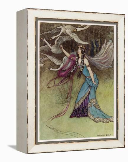 The Queen and the Six Swans-Warwick Goble-Framed Stretched Canvas