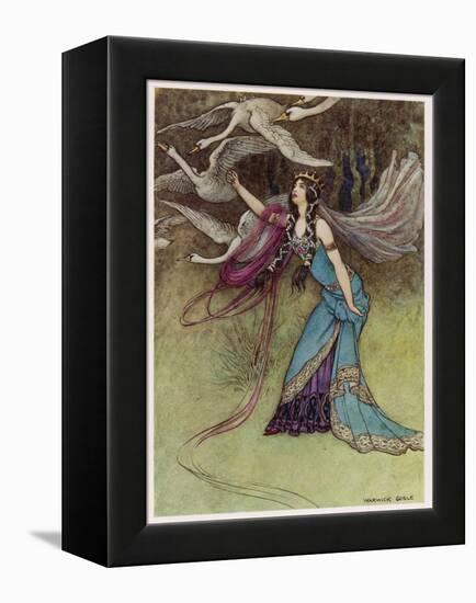 The Queen and the Six Swans-Warwick Goble-Framed Stretched Canvas