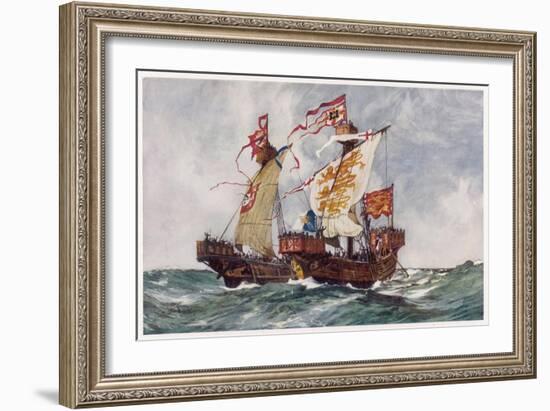 The "Queen" Defeats a Portuguese Ship Running Supplies to the French-Charles Dixon-Framed Art Print
