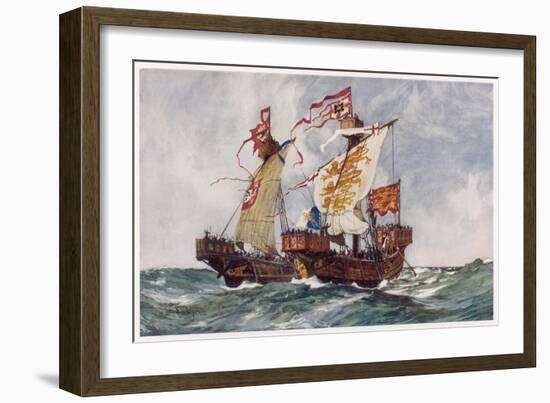 The "Queen" Defeats a Portuguese Ship Running Supplies to the French-Charles Dixon-Framed Art Print