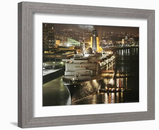 The Queen Elizabeth II Prepares to Dock at the Port of New Orleans, Mississippi River, c.2006-Alex Brandon-Framed Photographic Print