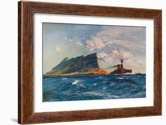 'The Queen Elizabeth off Gibraltar', c1918 (1919)-Charles Dixon-Framed Giclee Print