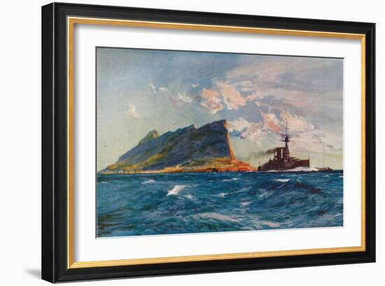 'The Queen Elizabeth off Gibraltar', c1918 (1919)-Charles Dixon-Framed Giclee Print