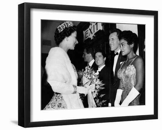 The Queen Talking to Bruce Forsythe and Eartha Kitt. November 1958-null-Framed Photographic Print