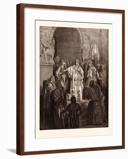 The Queen Vashti Refusing to Obey the Command of Ahasuerus-Gustave Dore-Framed Giclee Print
