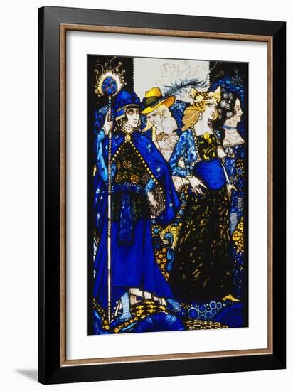 The Queens of Sheba, Meath and Connaught'. 'Queens', Nine Glass Panels Acided, Stained and…-Harry Clarke-Framed Giclee Print