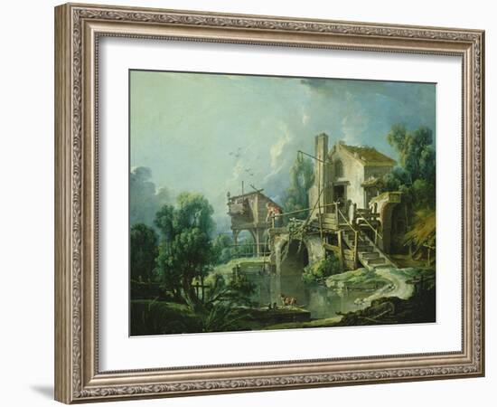 The Quiquengrogne Windmill at Charenton, or the Charenton Windmill, C.1750-60 (Oil on Canvas)-Francois Boucher-Framed Giclee Print