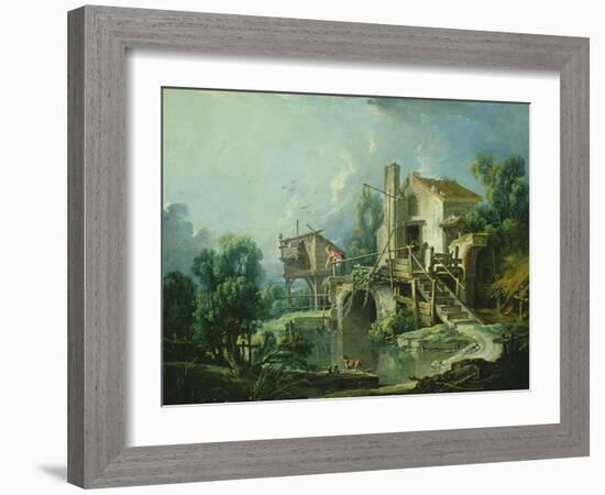 The Quiquengrogne Windmill at Charenton, or the Charenton Windmill, C.1750-60 (Oil on Canvas)-Francois Boucher-Framed Giclee Print