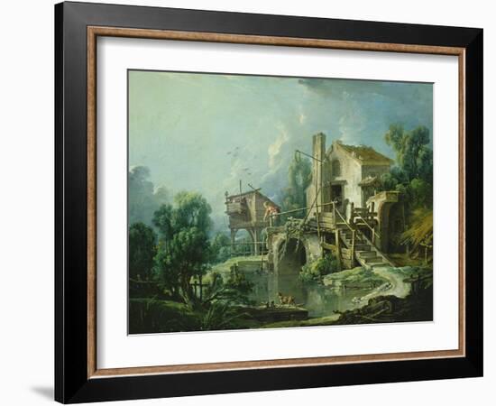 The Quiquengrogne Windmill at Charenton, or the Charenton Windmill, C.1750-60 (Oil on Canvas)-Francois Boucher-Framed Giclee Print