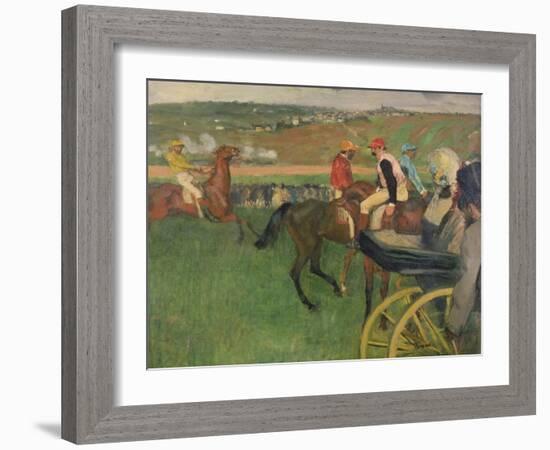 The Race Course, Amateur Jockeys Near a Carriage, circa 1876-87-Edgar Degas-Framed Giclee Print