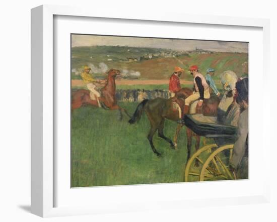 The Race Course, Amateur Jockeys Near a Carriage, circa 1876-87-Edgar Degas-Framed Giclee Print