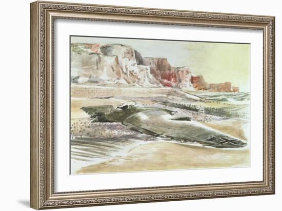 The Raider on the Shore, 1940 (W/C with Black Crayon and Brown Pastel on Paper)-Paul Nash-Framed Giclee Print