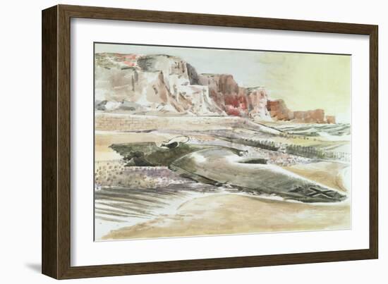 The Raider on the Shore, 1940 (W/C with Black Crayon and Brown Pastel on Paper)-Paul Nash-Framed Giclee Print