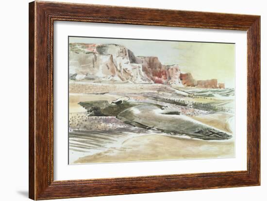 The Raider on the Shore, 1940 (W/C with Black Crayon and Brown Pastel on Paper)-Paul Nash-Framed Giclee Print