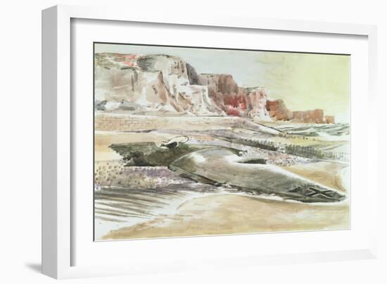 The Raider on the Shore, 1940 (W/C with Black Crayon and Brown Pastel on Paper)-Paul Nash-Framed Giclee Print