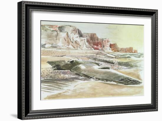 The Raider on the Shore, 1940 (W/C with Black Crayon and Brown Pastel on Paper)-Paul Nash-Framed Giclee Print