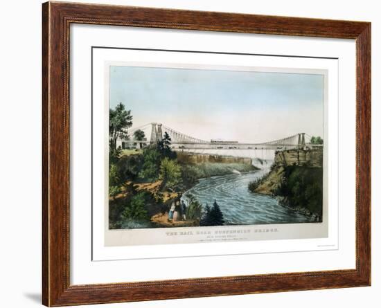 The Rail Road Suspension Bridge-Currier & Ives-Framed Giclee Print