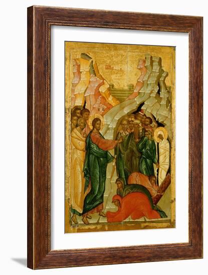 The Raising of Lazarus, Russian Icon, Novgorod School, 15th Century-null-Framed Giclee Print