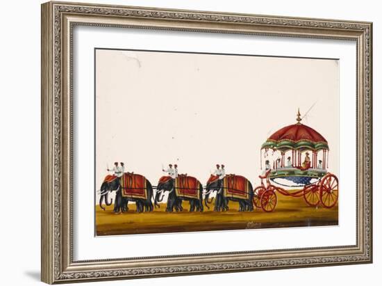 The Raja of Malayam in His Carriage Being Pulled by Three Pairs of Elephants, from Thanjavur, India-null-Framed Giclee Print