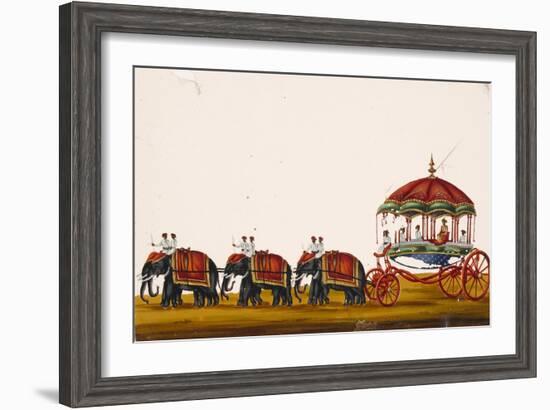 The Raja of Malayam in His Carriage Being Pulled by Three Pairs of Elephants, from Thanjavur, India-null-Framed Giclee Print