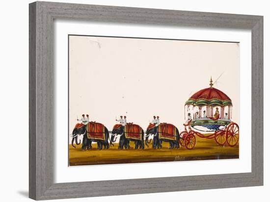 The Raja of Malayam in His Carriage Being Pulled by Three Pairs of Elephants, from Thanjavur, India-null-Framed Giclee Print