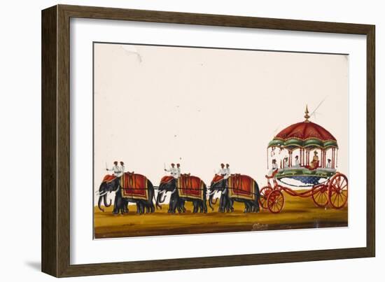 The Raja of Malayam in His Carriage Being Pulled by Three Pairs of Elephants, from Thanjavur, India-null-Framed Giclee Print