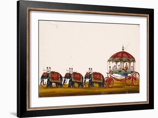 The Raja of Malayam in His Carriage Being Pulled by Three Pairs of Elephants, from Thanjavur, India-null-Framed Giclee Print