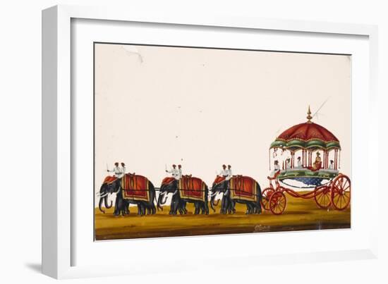 The Raja of Malayam in His Carriage Being Pulled by Three Pairs of Elephants, from Thanjavur, India-null-Framed Giclee Print