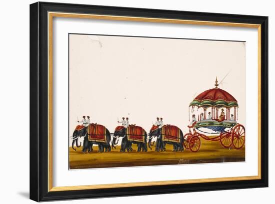 The Raja of Malayam in His Carriage Being Pulled by Three Pairs of Elephants, from Thanjavur, India-null-Framed Giclee Print